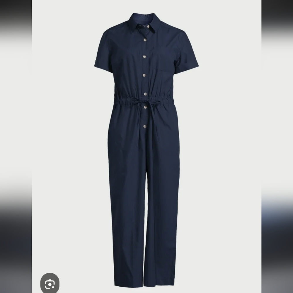 Free Assembly Wide Leg Utility Jumpsuit Navy Size Small Elastic Waist Drawstring